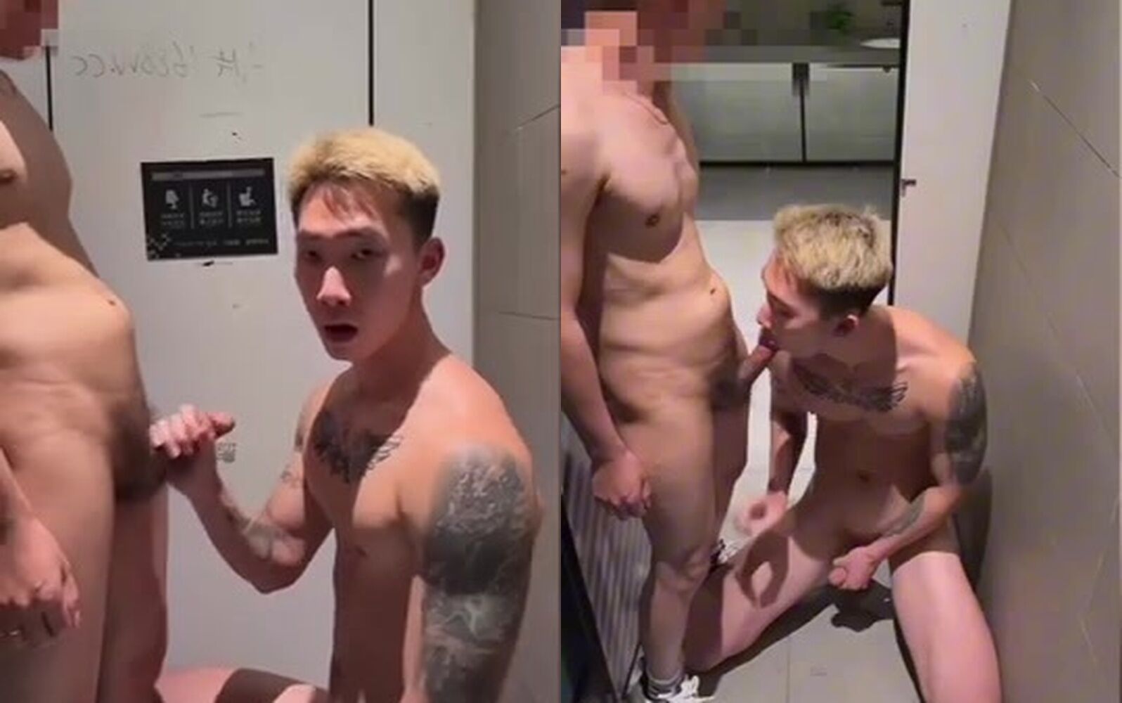 Ah Xing-Extremely exposed in a public toilet, oral sex and