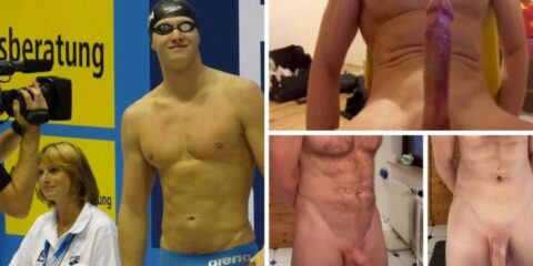 German Olympic swimmer Erik (stony) shows off his astronomically long white dick